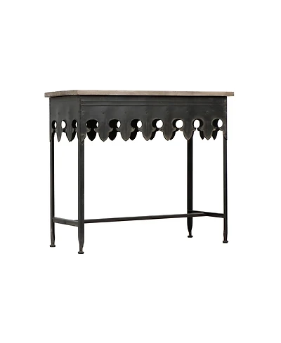 Storied Home Rustic Farmhouse 36" Metal Console Table with Solid Wood Top