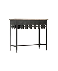 Storied Home Rustic Farmhouse 36" Metal Console Table with Solid Wood Top