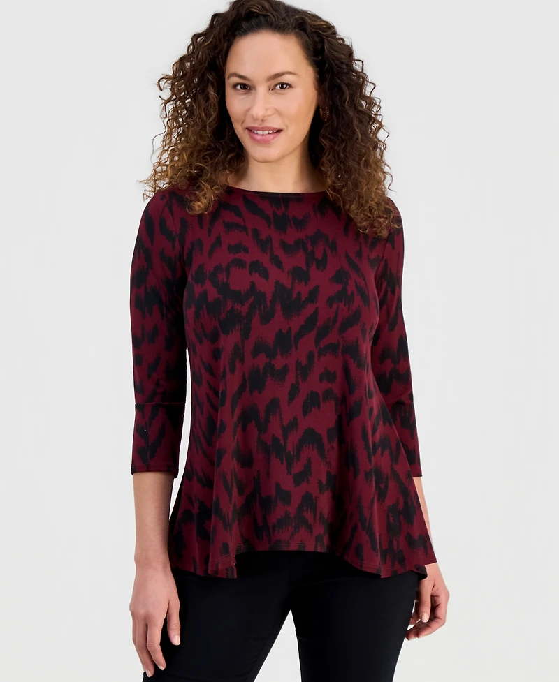 Jm Collection Petite Printed 3/4-Sleeve Long Top, Created for Macy's