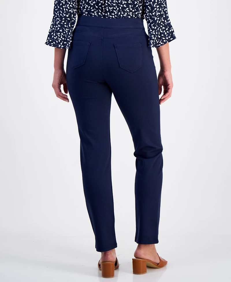 Style & Co Petite Mid Rise Pull On Straight Leg Ponte Pants, Created for Macy's