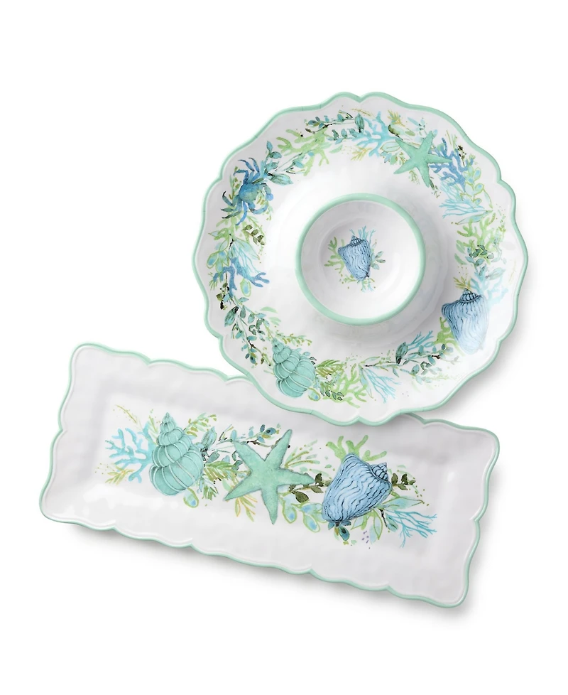 Certified International Sea Glass Chip-and-Dip Tray and Rectangular Platter, 2-Pc. Set