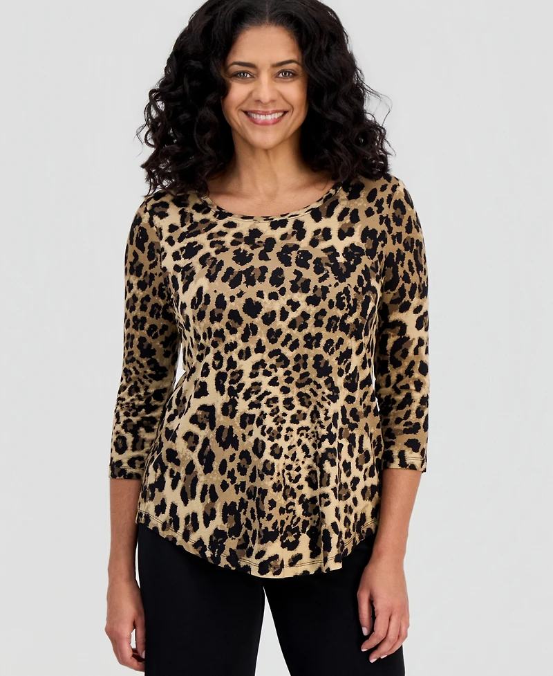 Jm Collection Women's Printed Scoop-Neck 3/4-Sleeve Top, Created for Macy's