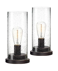 360 Lighting Libby Industrial Accent Table Lamps 12 High Set of 2 Bronze Metal Edison Bulbs Seeded Glass Shade for Bedroom Bedside Nightstand Office