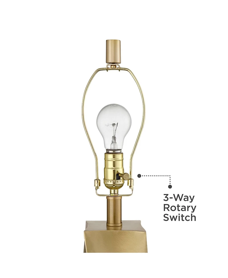 360 Lighting Arabella 25 High Geometric Modern 3-Way Table Lamps Set of 2 Gold Finish Shade Living Room Bedroom Bedside House