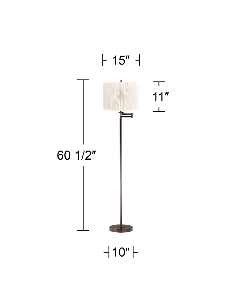 360 Lighting Gabrielle Modern 60 1/2 Tall Standing Floor Lamp Adjustable Swing Arm Brown Metal Bronze Finish Pleated Diamond Shade