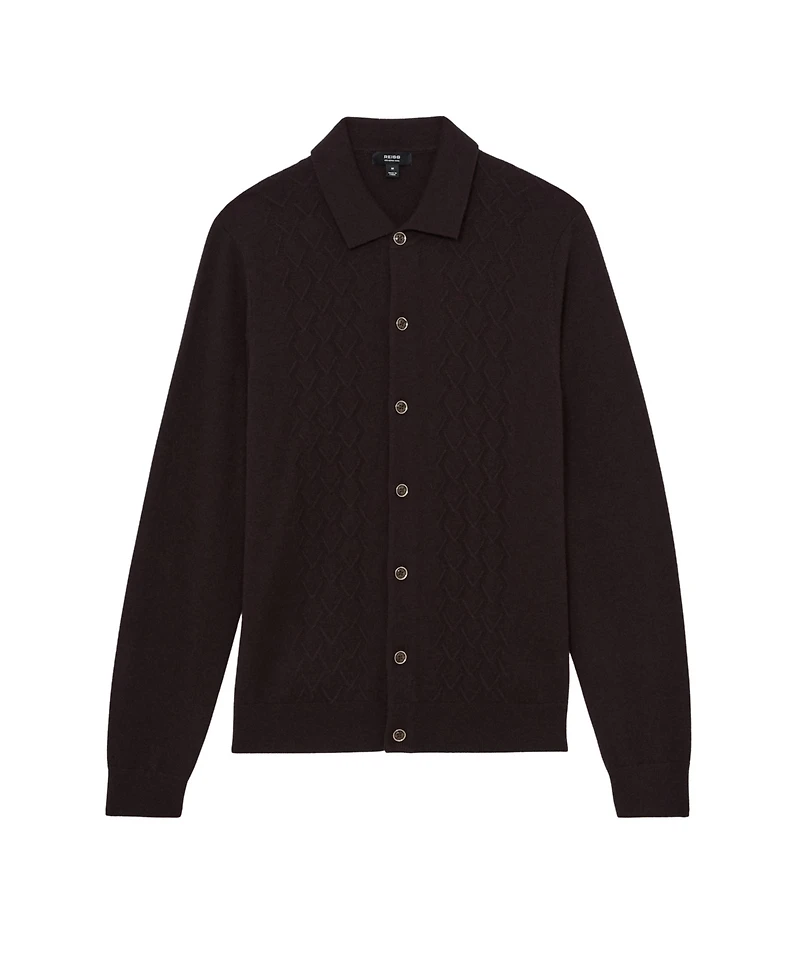 Reiss Men's Wool Stitch-Detail Button Sweater