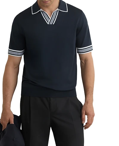 Reiss Men's Tipped Open-Collar Knitted Polo Shirt