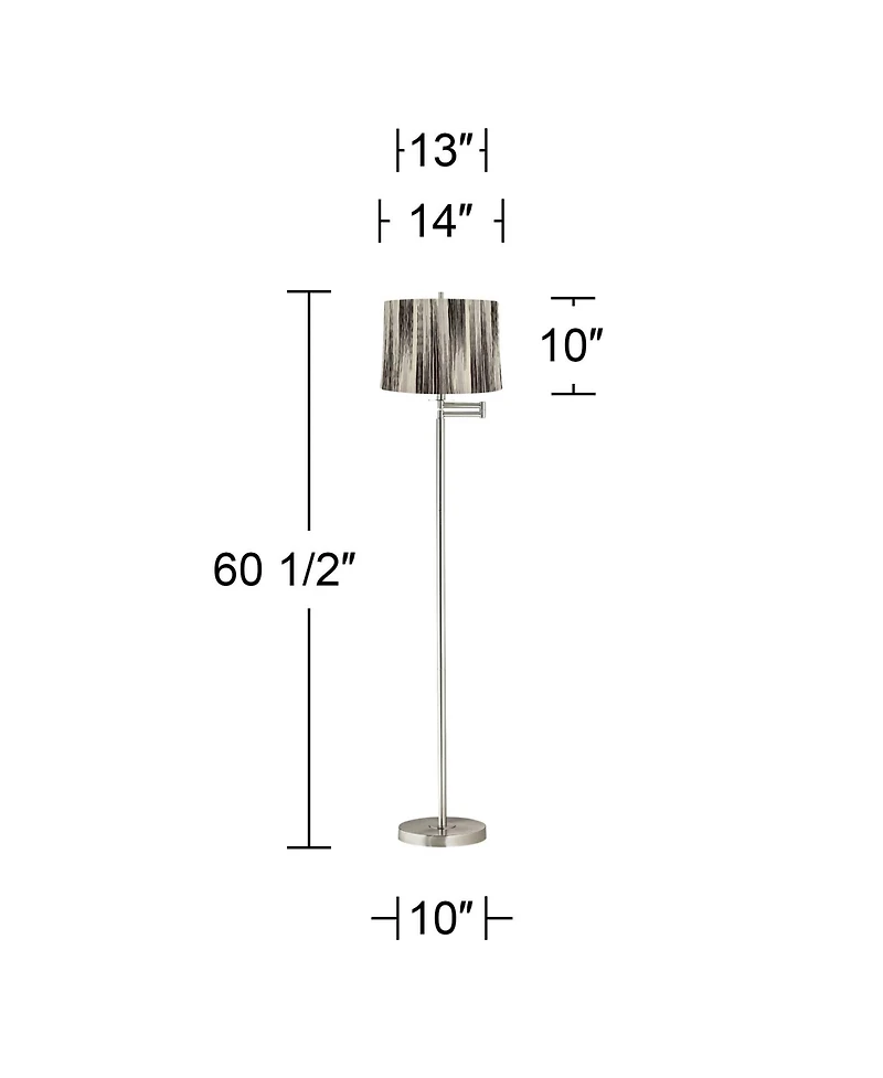 360 Lighting Druckman Modern 60 1/2" Tall Standing Floor Lamp Adjustable Swing Arm Metal Brushed Nickel Finish Drum Stripe Shade
