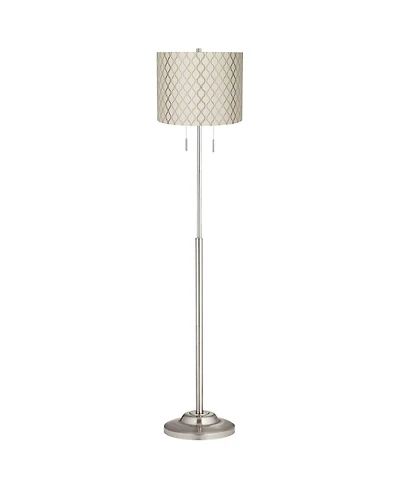 360 Lighting Abba Modern Floor Lamp Standing 66" Tall Embroidered Hourglass Drum Shade for Living Room Bedroom Office House