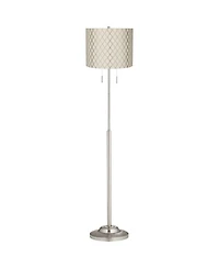 360 Lighting Abba Modern Floor Lamp Standing 66" Tall Embroidered Hourglass Drum Shade for Living Room Bedroom Office House