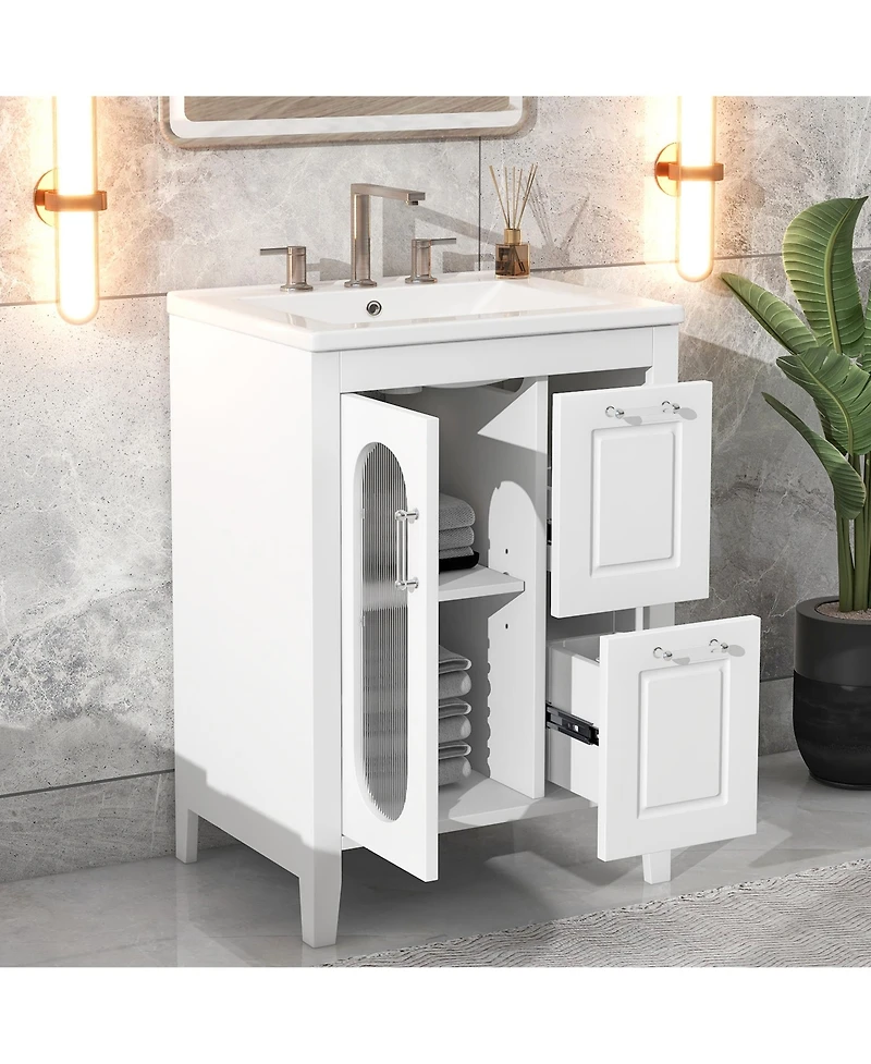 Busdays 24" Bathroom Vanity with Sink, Cabinet with Two Drawers and Door, Adjustable Shelf, Solid Wood and Mdf