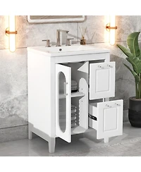 Busdays 24" Bathroom Vanity with Sink, Cabinet with Two Drawers and Door, Adjustable Shelf, Solid Wood and Mdf