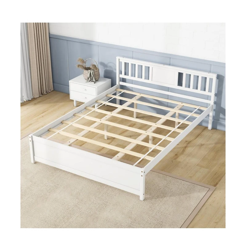 Gouun Wooden Platform Bed with Headboard and Wood Slat Support