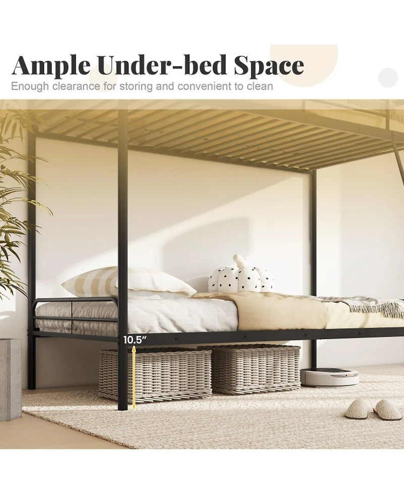 Gouun Metal Twin Bunk Bed with Ladder and Safety Guardrails