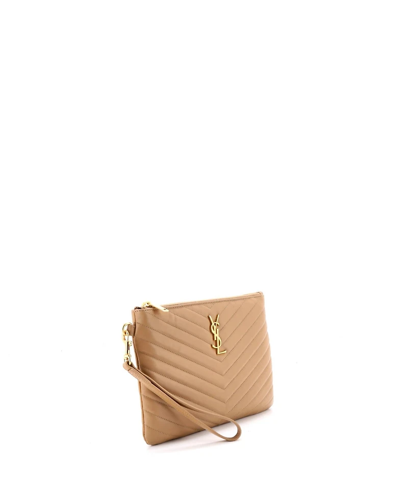Pre-Owned Saint Laurent Small Classic Monogram Wristlet Pouch Matelasse Chevron Leather