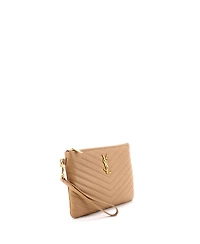 Pre-Owned Saint Laurent Small Classic Monogram Wristlet Pouch Matelasse Chevron Leather