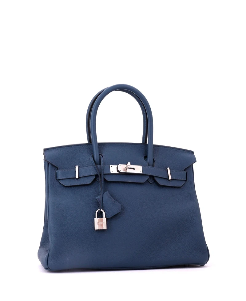 Pre-Owned HERMES Birkin 30 Handbag Blue Togo with Palladium Hardware