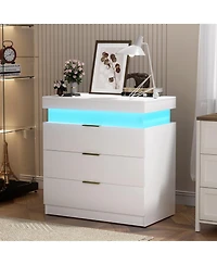 Flynama Modern Nightstand with Storage Space and Led Light Glass Top Jewelry Storage Bedside Table