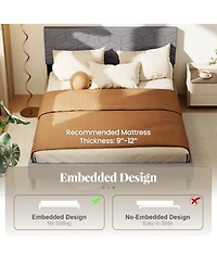 Gouun Queen Size Bed Frame Modern Platform Bed with Linen Fabric Upholstered Headboard