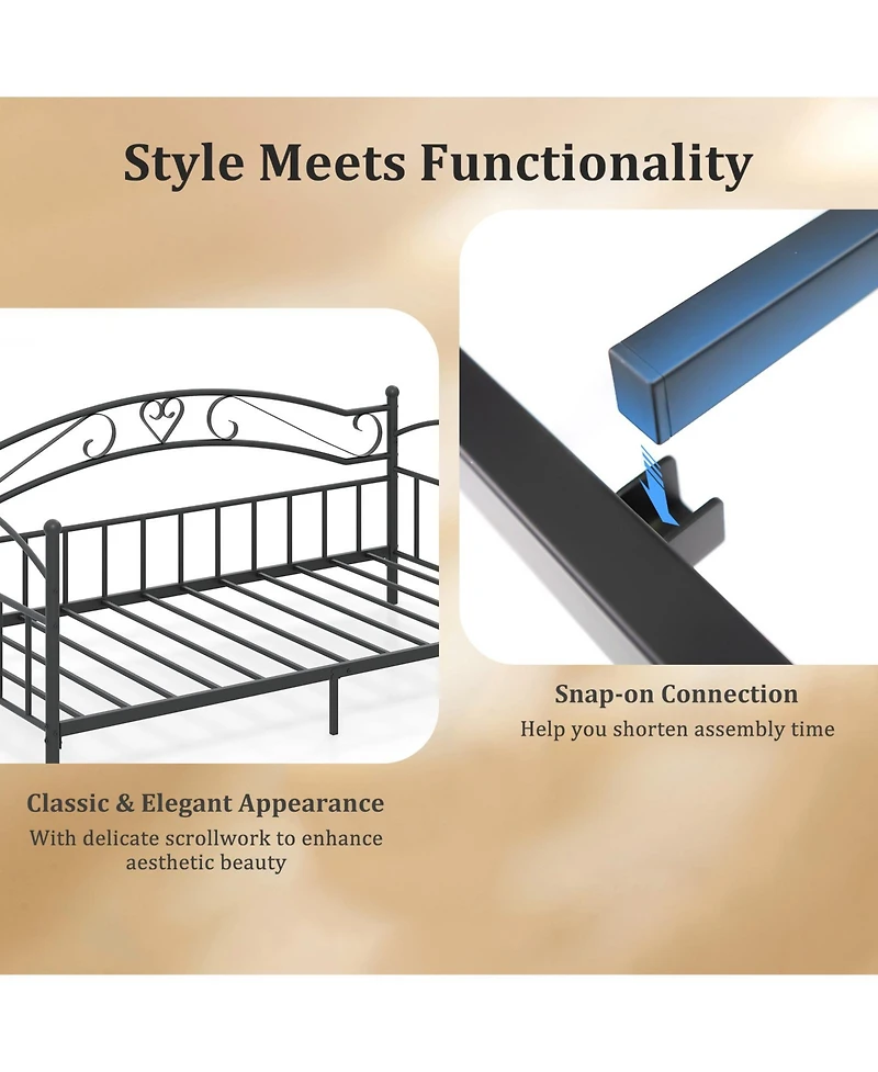 Gouun Twin Size Metal Daybed Frame with Headboard for Bedroom