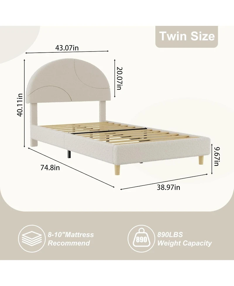 gaomon Bed Frame Round Boucle Headboard Upholstered Arch-Shaped Design No Box Spring Required Easy Assembly