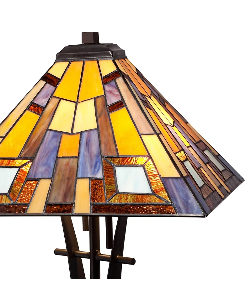 Robert Louis Tiffany Jewel Tone Mission Style Table Lamp 27" Tall Iron with Tabletop Dimmer Art Glass Shade for Bedroom Living Room Bedside