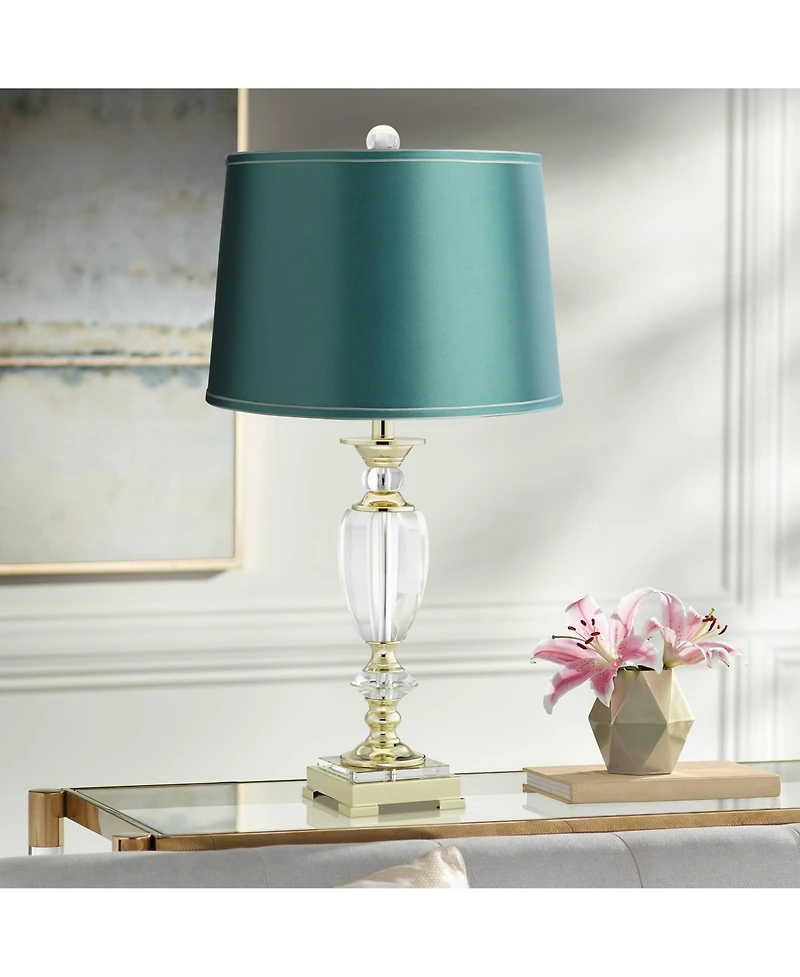Vienna Full Spectrum " Tall Urn Traditional Glam End Table Lamp Clear Crystal Single Shade Living Room Bedroom Bedside