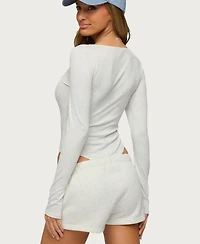 Edikted Womens Jonah Long Sleeve V Neck Bodysuit