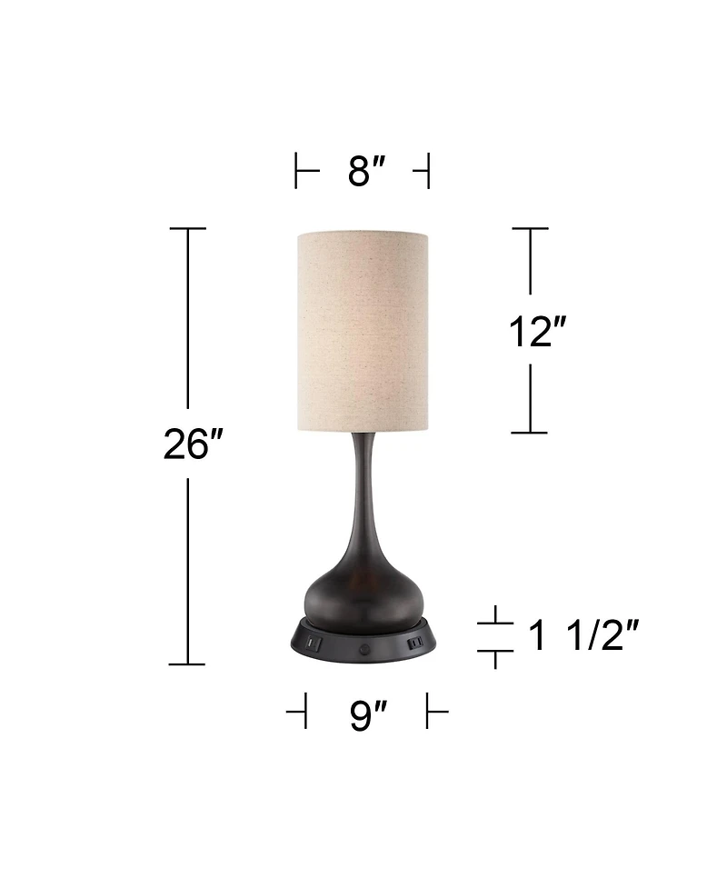 360 Lighting Modern Table Lamp with Dimmable Usb and Outlet Workstation Base 24.5" High Bronze Tan Fabric Cylinder for Living Room Desk Bedroom