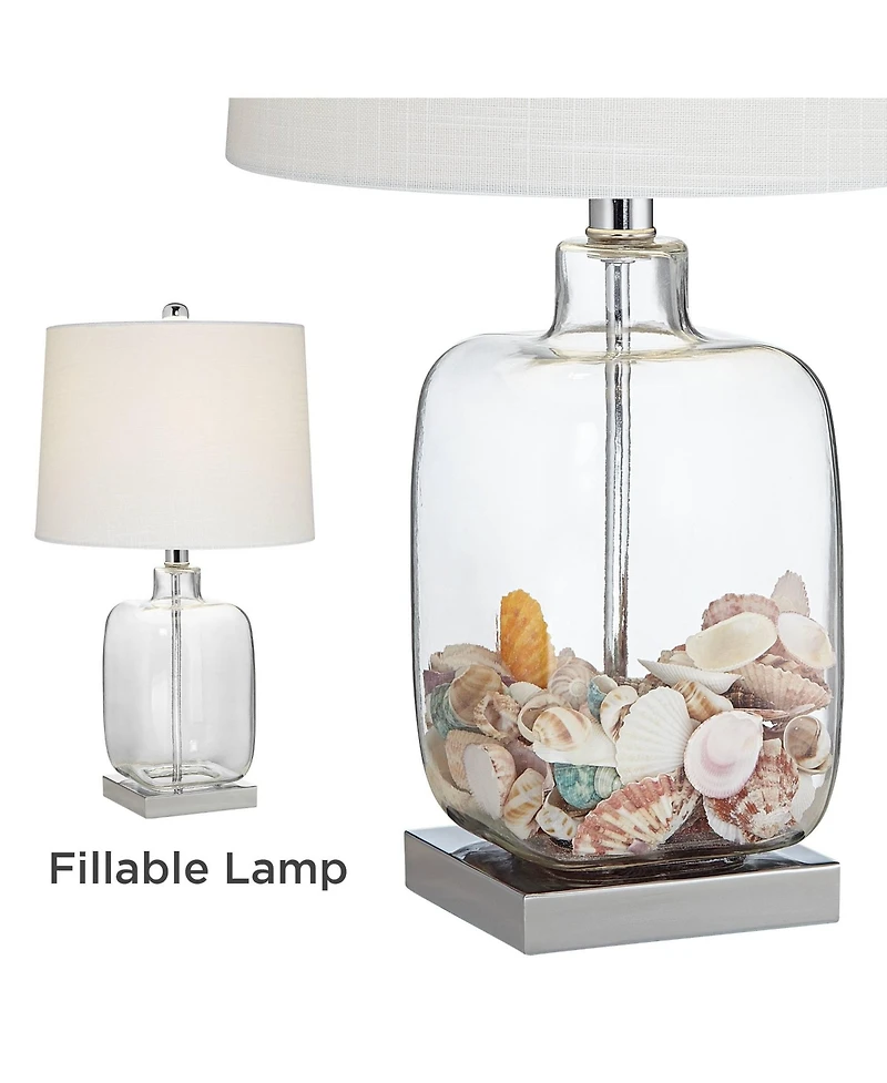 360 Lighting Coastal Country Style Accent Table Lamp with Table Top Dimmer 21.75" High Clear Glass Fabric Drum Living Room Bedroom House