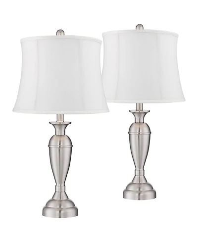 Regency Hill Blair Traditional Table Lamps 25" High Set of 2 Brushed Nickel Softback Drum Shade for Bedroom Living Room Bedside Nightstand House