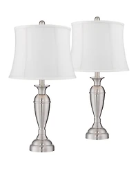 Regency Hill Blair Traditional Table Lamps 25" High Set of 2 Brushed Nickel Softback Drum Shade for Bedroom Living Room Bedside Nightstand House