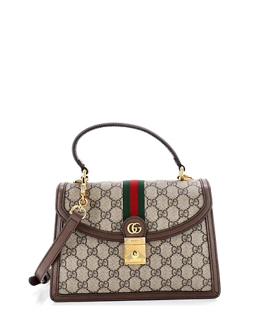 Pre-Owned Gucci Small Ophidia Flap Top Handle Bag Gg Coated Canvas