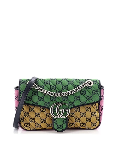 Pre-Owned Gucci Small Gg Marmont Flap Bag Diagonal Quilted Gg Canvas with Leather