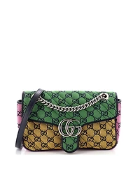 Pre-Owned Gucci Small Gg Marmont Flap Bag Diagonal Quilted Gg Canvas with Leather