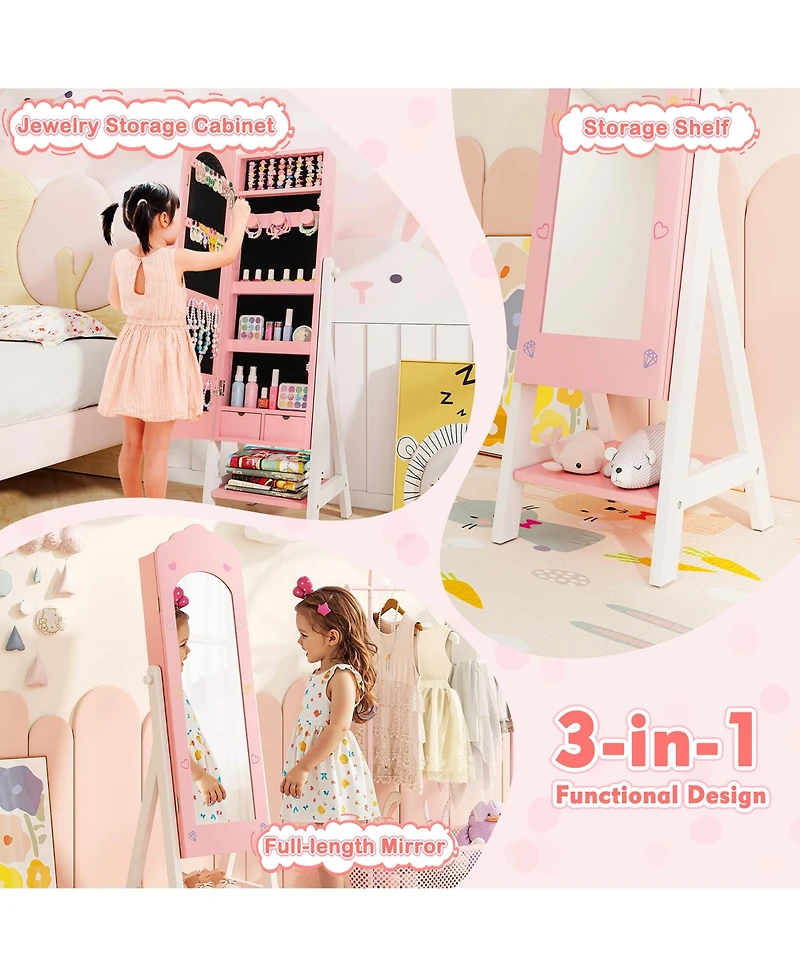 Gymax Kids Vanity Set Princess Makeup Dressing Table and Chair Set w/ Jewelry Armoire