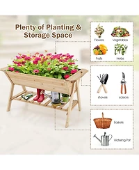 Gymax 59'' x 31'' x 32.5'' Raised Garden Bed w/ Shelf Wood Elevated Planter Box w/ Liner