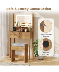Gouun Small Vanity Desk with Led Mirror and Cushioned Stool for Small Spaces