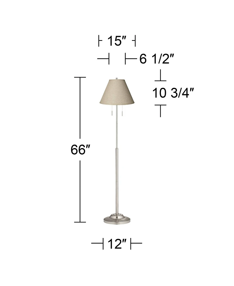 360 Lighting Abba Modern Floor Lamp Standing 66" Tall Brushed Nickel Fine Burlap Fabric Empire Shade for Living Room Bedroom Office House Home