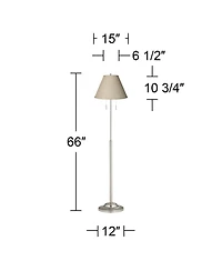 360 Lighting Abba Modern Floor Lamp Standing 66" Tall Brushed Nickel Fine Burlap Fabric Empire Shade for Living Room Bedroom Office House Home