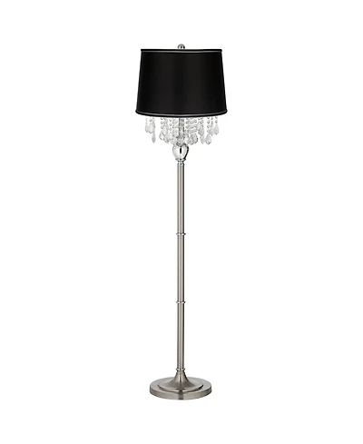 360 Lighting Modern Floor Lamp 62.5" Tall Satin Steel Chrome Crystal Chandelier Satin Fabric Drum Shade for Living Room Reading Bedroom