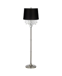 360 Lighting Modern Floor Lamp 62.5" Tall Satin Steel Chrome Crystal Chandelier Satin Fabric Drum Shade for Living Room Reading Bedroom