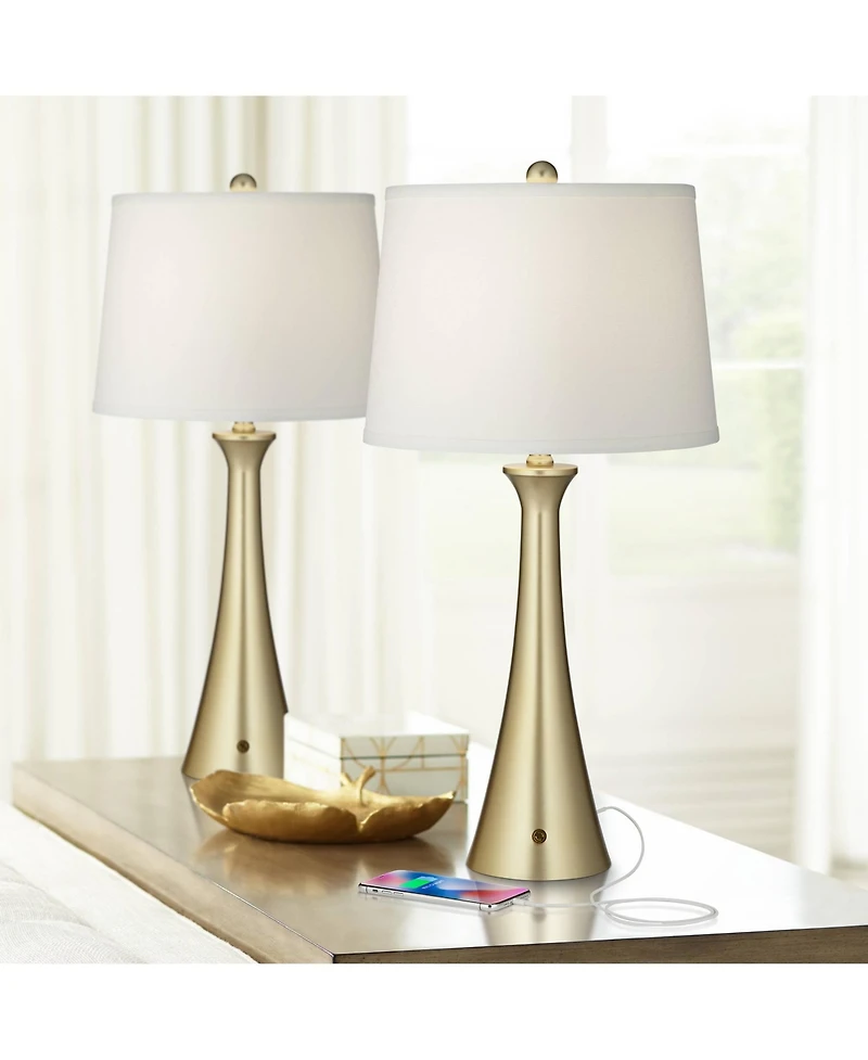 360 Lighting Karl 27 1/2" Tall Modern Table Lamps Set of 2 Full Range Dimmer Usb Port Gold Metal Living Room Charging