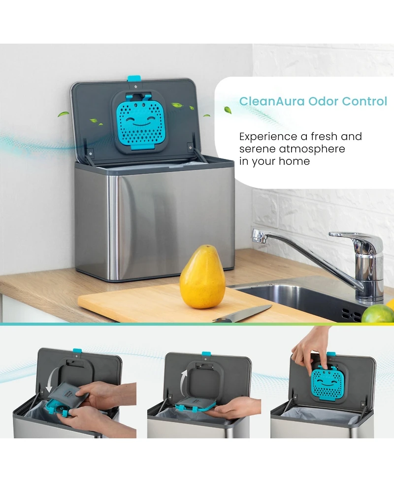 Home Zone Living 1.3 Gallon Stainless Steel Compost Bin with CleanAura Odor Control and Removable Liner