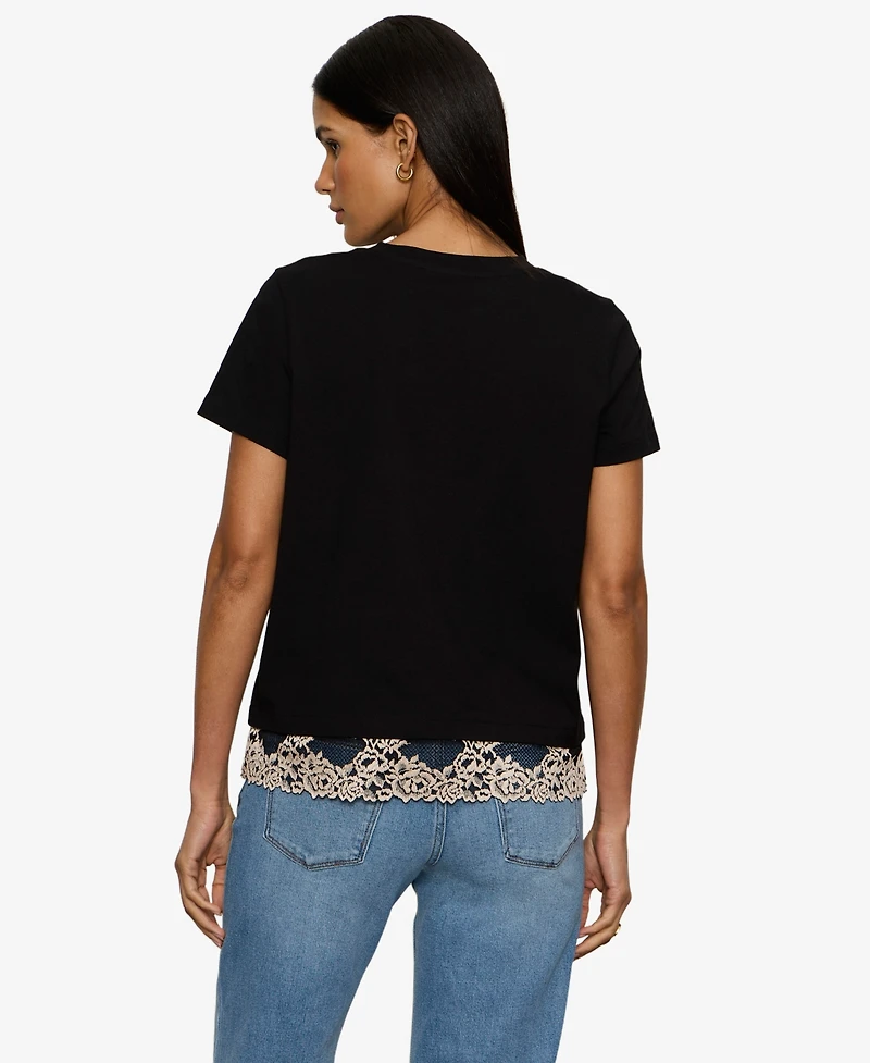 Sanctuary Women's Lace-Hem Crewneck T-Shirt