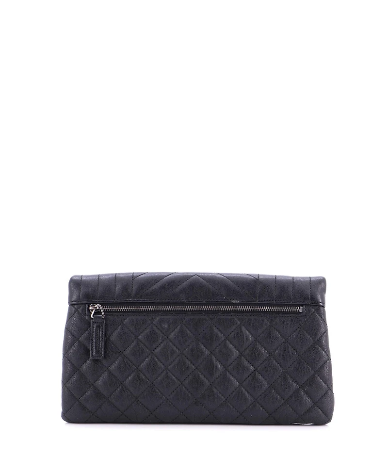 Pre-Owned Saint Laurent Classic Monogram Fold Over Clutch Mixed Matelasse Leather