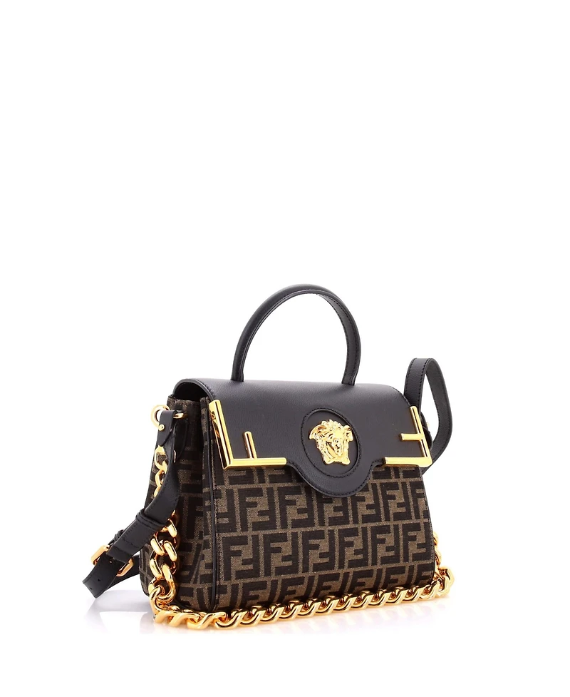 Pre-Owned Versace Medium x Fendi Fendace La Medusa Top Handle Bag Zucca Canvas and Leather