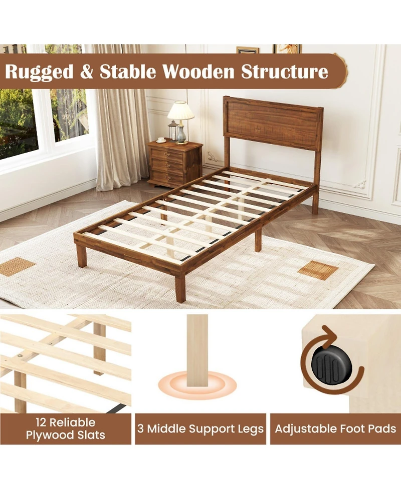 Gouun Rubberwood Bed Frame with Headboard