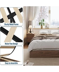 gaomon Wood Platform Bed Frame Sturdy Wooden Bed Slat Support No Box Spring Minimalist Floor-Standing Easy Assembly Walnut
