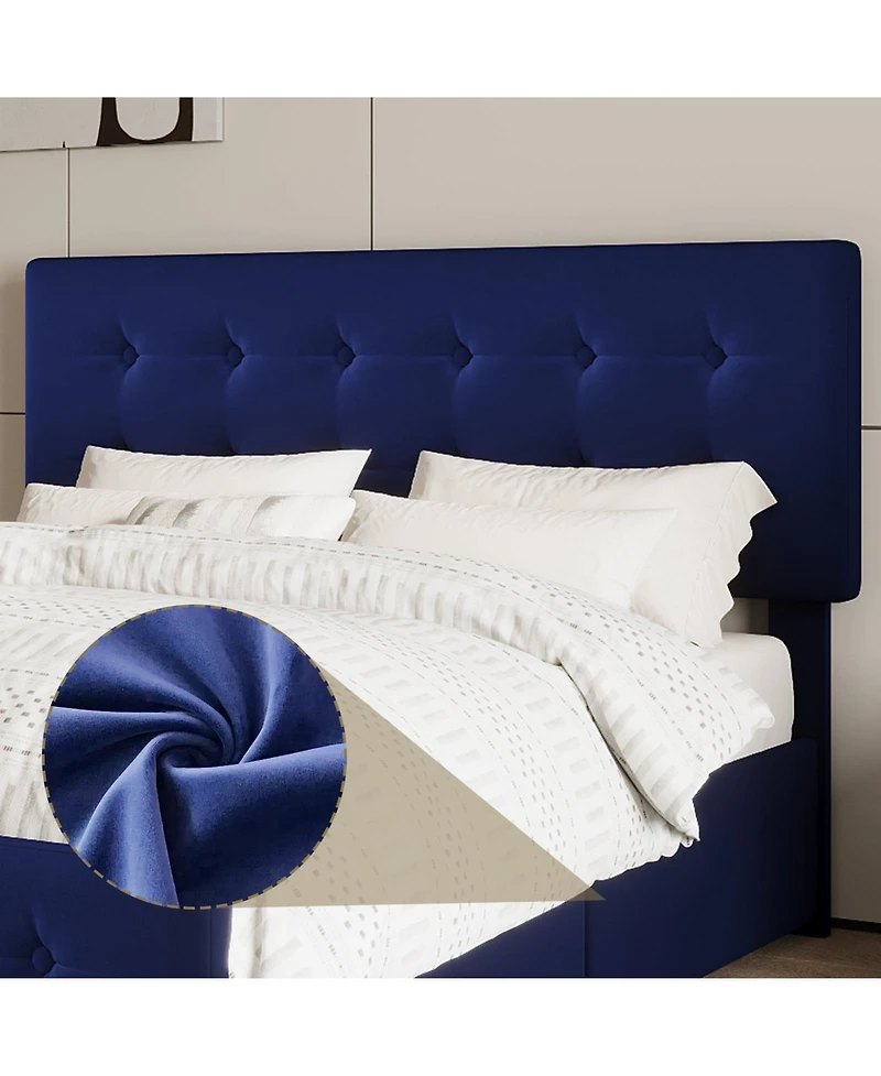 gaomon bed Frame 4 Storage Drawers Linen Upholstered Headboard Wooden Slats No Box Spring Button Tufted